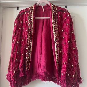Free People Pink Embellished Cape